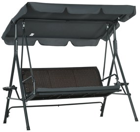 Outsunny Leagăn de Grădină de 3 Locuri cu Acoperiș Reglabil Suporturi pentru Pahar și Tăvițe Scaun 320 kg 204x112x150 cm Gri | Aosom Romania