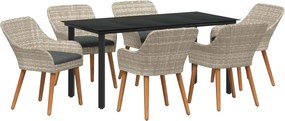 vidaXL Set de masă pentru grădină cu pernă 7 pcs Gri deschis poliratan