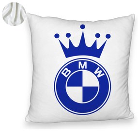 Perna Decorativa Fluffy, Model Emblema BMW King, 40x40 cm, Alba, Husa Detasabila, Burduf