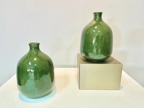 Vaza Verde Infinity Green Mare (cu striatii, H 25 cm)