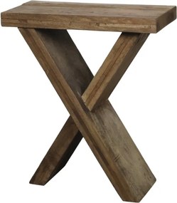 Măsuță laterală îngustă din lemn reciclat, natur, cu blat masiv și picioare încrucișate în X, 59 x 50 x 25 cm, „Grimaud”
