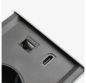 Priza incastrabila model PRESTINO, 2 iesiri Schuko, 1xHDMI, 1XRJ45, 1xUSB-A, 1xUSB-C, finisaj negru