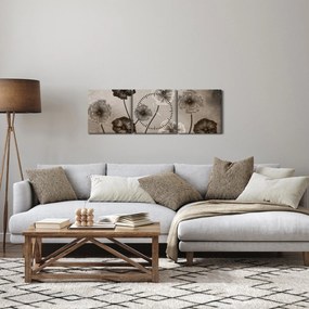 Tablou - Flori desenate (cu ceas) (90x30 cm)
