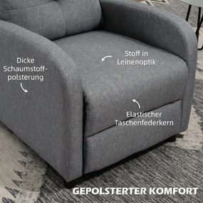 HOMCOM Fotoliu Reclinabil 155° max în Țesătură cu Efect de In Gri cu Suport pentru Picioare, 67x87x98 cm | Aosom Romania