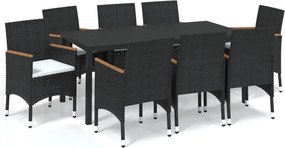 vidaXL Set mobilier de grădină cu perne, 9 piese, negru, poliratan
