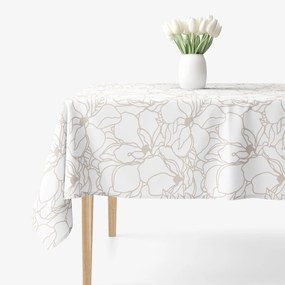Goldea față de masă 100% bumbac - flori bej deschis pe alb 140 x 220 cm