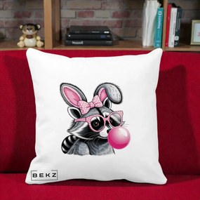Perna Decorativa Raton cu Urechi de Iepure si Guma de Mestecat, 40x40 cm, Alba Mata, Husa Detasabila, Perna Inclusa, BEKZ®