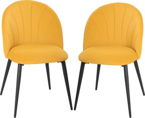 HOMCOM Set 2 Scaune pentru Sufragerie din Catifea, Scaune de Bucătărie cu Spătar Curbat în Formă de Scoică, Picioare din Oțel, Stil Nordic, Scaun Tapițat pentru Bucătărie, Dormitor, Living, Galben | Aosom Romania