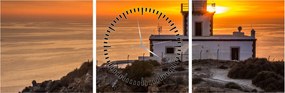 Tablou cu far în apus de soare (cu ceas) (90x30 cm)