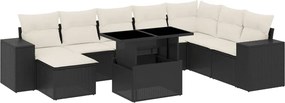 vidaXL Set mobilier de grădină cu perne, 9 piese, negru, poliratan