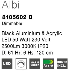 Lustra LED dimabila, design modern Albi negru, 61cm