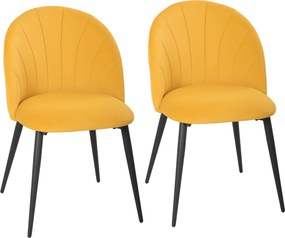 HOMCOM Set 2 Scaune pentru Sufragerie din Catifea, Scaune de Bucătărie cu Spătar Curbat în Formă de Scoică, Picioare din Oțel, Stil Nordic, Scaun Tapițat pentru Bucătărie, Dormitor, Living, Galben | Aosom Romania