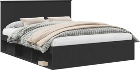 vidaXL Cadru de pat cu headboard Negru 160 x 200 cm Lemn de pin masiv