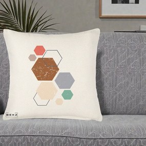 Perna Decorativa Geometric Hexagoane Multicolor, 40x40 cm, Crem Reliefat, Husa Detasabila, Perna Inclusa, BEKZ®