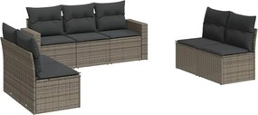 vidaXL Set canapele de grădină, 7 piese, cu perne, gri, poliratan