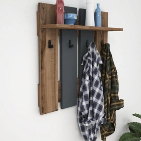 Cuier de perete gri antracit/în culoare naturală cu raft cu aspect de lemn de nuc Mita – Puqa Design