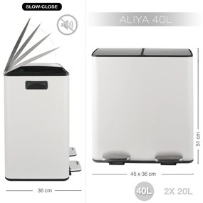 Coș de gunoi alb mat pentru reciclare/cu pedală 2x20 l din oțel Aliya – Spirella