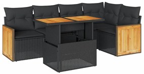 3327709 vidaXL Set mobilier grădină perne 6 piese negru poliratan/lemn acacia