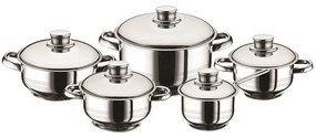 Set Vase Gătit din Inox, 10 Piese, Capacități 6 - 1.5 Litri, Bază 3 Straturi (Inducție), Capace din Inox