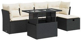 3327766 vidaXL Set mobilier de grădină cu perne, 6 piese, negru, poliratan