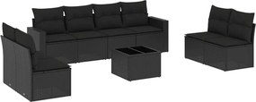 vidaXL Set mobilier de grădină cu perne, 9 piese, negru, poliratan