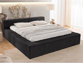 Pat matrimonial negru tapițat cu spațiu de depozitare cu somieră 140x200 cm Cloe – Ropez