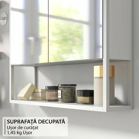 HOMCOM Dulap de Baie de Perete cu Oglindă, Dulap cu Raft Reglabil și Raft Deschis, 60x16x60 cm, Alb | Aosom Romania