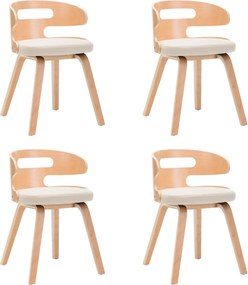 vidaXL Scaune de bucătărie, 4 buc, crem, lemn curbat & piele ecologică