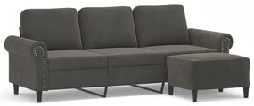 Canapea cu 3 locuri si taburet, gri inchis, 180 cm, catifea Morke gra, 212 x 77 x 80 cm