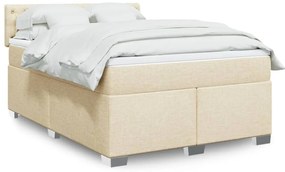 vidaXL Pat continental cu saltea, crem, 140x200 cm, material textil