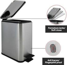 Coș de gunoi argintiu mat cu pedală din oțel 5 l Erik – Spirella