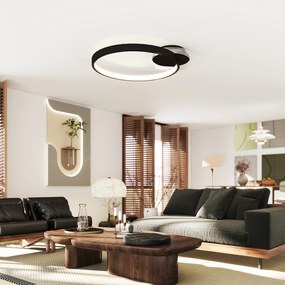 HOMCOM Lampă de tavan LED Modernă de 40W cu 2 Inele și Lumină Reglabilă, Negru | Aosom Romania