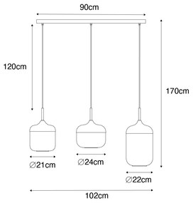 Lampă pendant de design neagră cu auriu și sticlă fumurie cu 3 lumini - Kyan