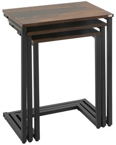 HOMCOM Masă laterală, Masă de cafea, Set de 3, Design industrial, Cadru din oțel, maro+negru, 45 x 30 x 60 cm | Aosom Romania