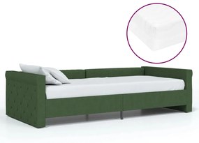 3080338 vidaXL Pat de zi cu saltea și USB, verde închis, 90x200 cm, textil