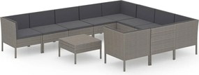 vidaXL Set mobilier de grădină cu perne, 11 piese, gri, poliratan