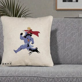 Perna Personalizata Fullmetal Alchemist Edward si Alphonse, 40x40 cm, Bej Canapea, Husa Detasabila, Perna Inclusa, BEKZ®