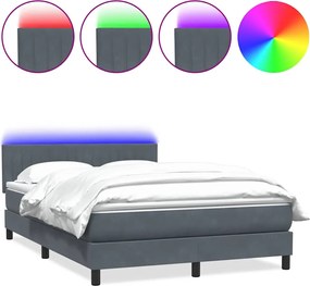 vidaXL Pat cu arcuri cu saltea și LED, gri închis, 140x220 cm, catifea