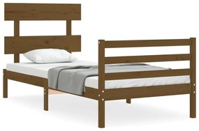 3195079 vidaXL Cadru de pat cu tăblie, maro miere, 90x200 cm, lemn masiv