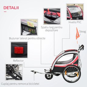 HOMCOM Remorca Bicicleta 2 in 1 pentru Copii cu Centura 5 Puncte si Accesorii Siguranta, Rosu | Aosom Romania