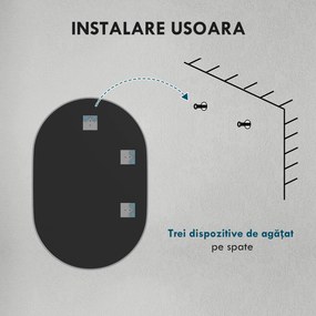 HOMCOM Oglindă Ovală pentru Baie, Oglindă Modernă de Perete cu Rama din Aluminiu și Montaj Vertical sau Orizontal, 60x90 cm, Argintiu | Aosom Romania