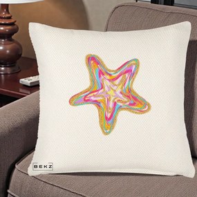 Perna Decorativa Stea de Mare Colorata Psiheledic, 40x40 cm, Crem Reliefat, Husa Detasabila, Perna Inclusa, BEKZ®