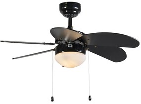 Ventilator de tavan negru cu imprimeu lemn 80cm cu șnur - Fresh