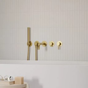 Baterie cada - dus incastrata Omnires Y 5 orificii auriu cu corp ingropat si set de dus