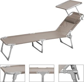 Șezlong de grădină LAGUNA cu copertină reglabilă, 193x59x30cm, maro-gri (taupe) SongmicsHome