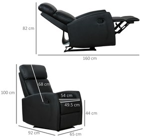 HOMCOM Fotoliu Relax Rabatabil Ergonomic Piele Sintetica 65 × 92 × 100cm, Negru | Aosom Romania