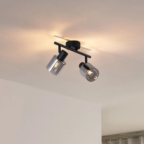 Plafonieră modernă neagră cu două lumini și abajururi rotunde din sticlă fumuriu - Cilin