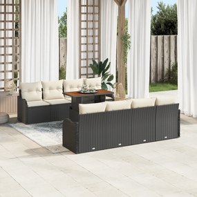 Set de canapea de grădină vidaXL cu 9 piese cu perne Negru Ratan Polirat Acacia