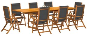 vidaXL Set mobilier de grădină, 9 piese, lemn masiv acacia/textilenă