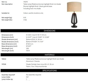 Veioza, Lampa de masa design LUX, Aluminiu, Tesatura, Madrona